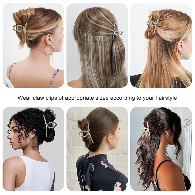 FAELBATY Diamond Hair Claw Clip, Metal Claw Clips for Women, Strong Hold Claw for Heavy Hair, 4.5" & 3" Jaw Clamp, Large Hair Accessories for Long Thick Hair 2 Pcs