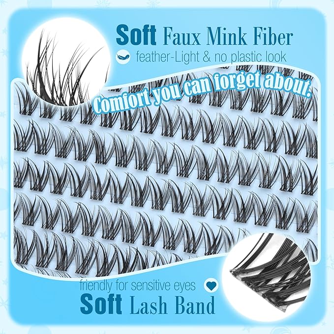 Wispy Lash Clusters Kit 10-12MM Natural Cluster Eyelash Extensions 192PCS DIY Lash for Everyday Wear, with Invisible Clear Band & Lifted CC Curl | Includes Lash Bond and Seal Glue & Precision Tweezers