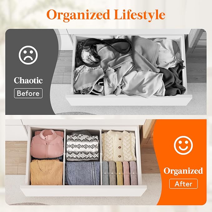 Lifewit 8" High 6 Pack Deep Drawer Dividers, 35 –55cm/13.8-22.5" Adjustable Dresser Drawer Divider, White Drawer Organizer for Clothes, Tall Drawer Separator for Dresser Kitchen Bedroom Cabinet Office