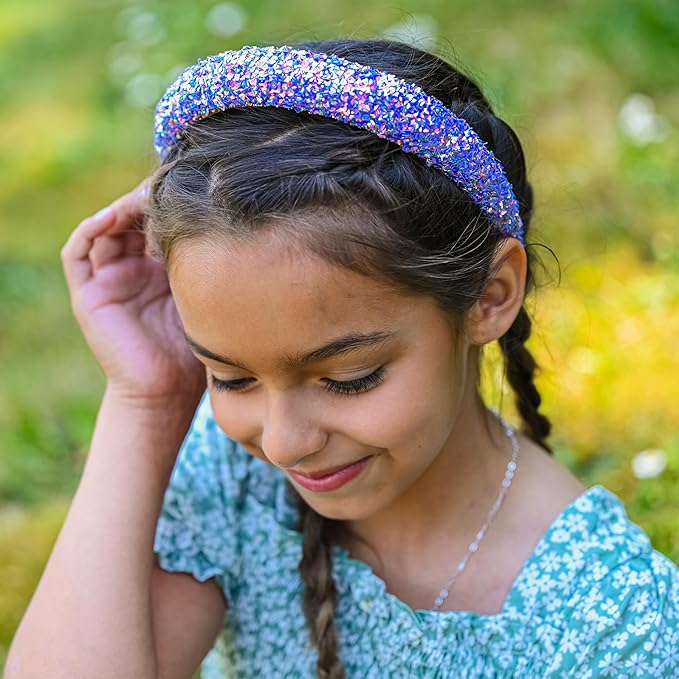 FROG SAC Sequin Headband for Girls, Sparkly Puffy Hair Band for Kids, Padded Toddler Head Bands, Sparkle Girl Hair Accessories (Purple, Child)