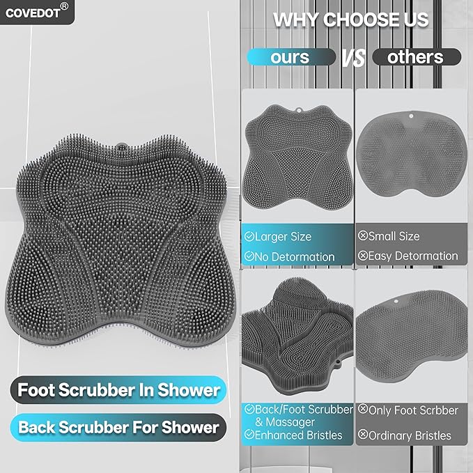 Dual-Sided Silicone Shower Foot Scrubber Mat – Foot Scrubber in Shower for Deep Cleaning & Exfoliation | Wall-Mounted Shower Foot Scrubber Mat & Back Cleaner for Men and Women(Blue, Standard)