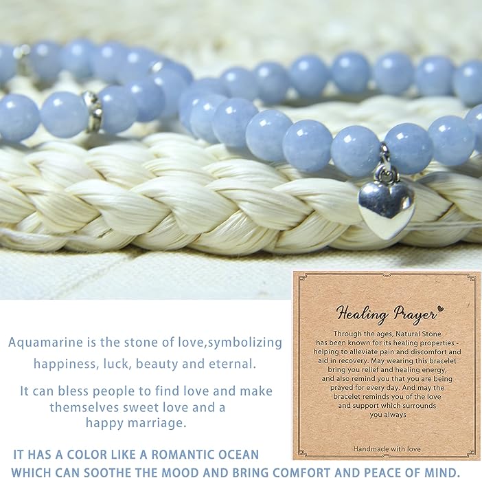2Pcs Healing Crystal Bracelets for Women Handmade Beaded Bracelet Healing Prayers Crystal 8mm Natural Stone Beads Bracelet Stress Relief Get Well Soon Gifts