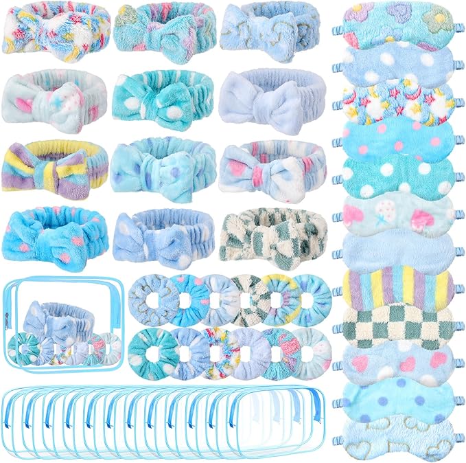 Kajaia 48 Pcs Sleepover Party Supplies for Girls Spa Part Favor Slumber Party Supplies for Women Headband Eye Mask Hair Scrunchies Toiletry Bag