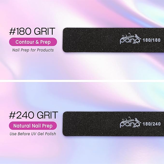 10PCS Jumbo Size PANA Professional Double Sided Nail Files - Black, 60/60 Grit - Emery Board Nail Buffering File Manicure Pedicure Nail Polisher Washable