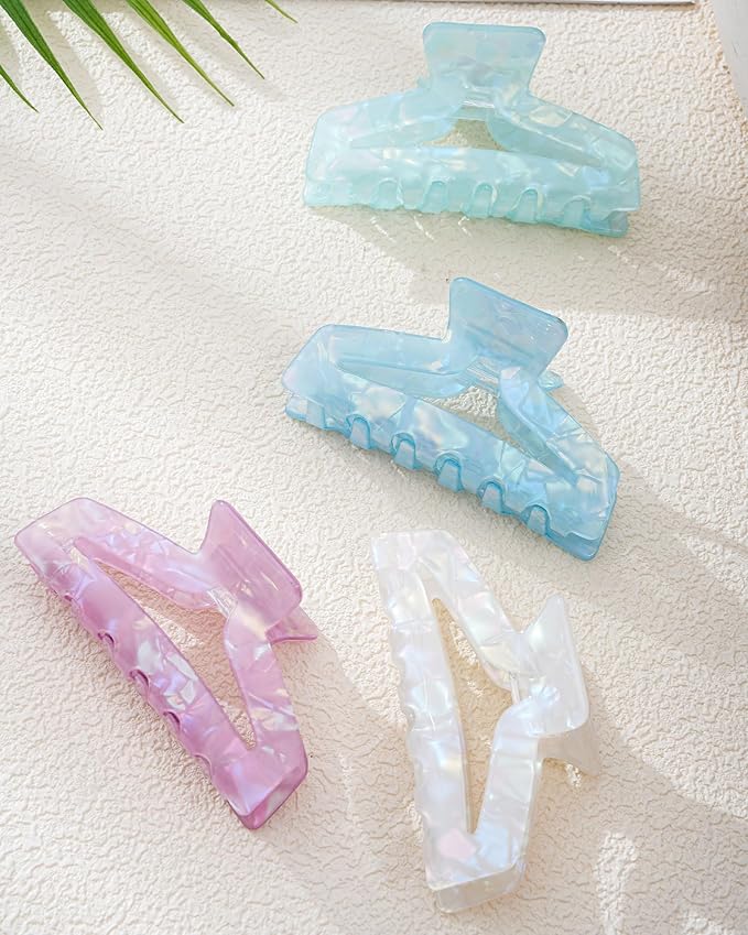 HOKEMP 4 Pcs Hair Claw Clips for Women - Medium Claw Clip Non-Slip Acrylic Hairclips for Thick Thin Hair, Triangle Hollow Design (Color 4)