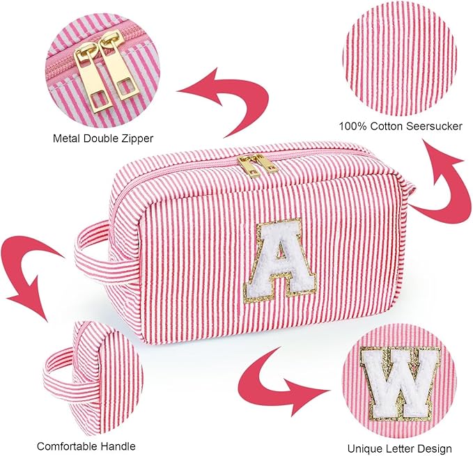 YOOLIFE Graduation Gifts for Teen Girls - Initial Makeup Bag Letter Toiletry Pouch Cosmetic Case, Personalized Teen Girl Gifts Trendy Stuff Party Favor, Pink G