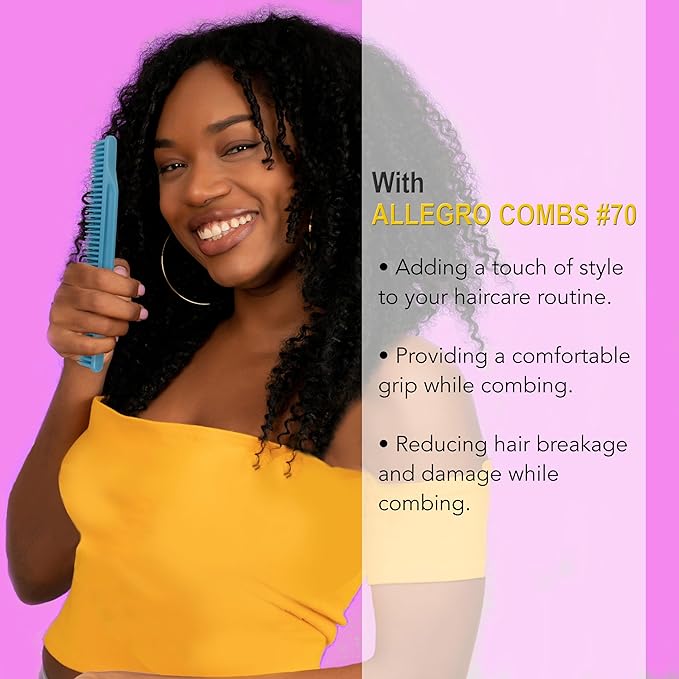 Allegro Combs 3-Row Detangling Comb, Wide Tooth Curl Defining Brush, Perfect for Women Curly Hair Stylists, Curl Defining Comb, Made In The USA, Baby Blue (1 Piece)