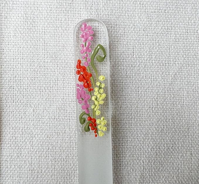 Hand-Painted Pastel Snapdragons Glass Nail File – Czech Crystal Manicure Tool, Gentle Durable Nail Care Gift for Women