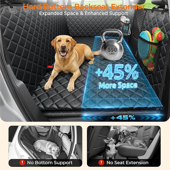 URPOWER Back Seat Extender for Dogs - Large Hard Bottom Dog Car Seat Cover Holds 550lbs, Waterproof Comfortable Dog Hammock Pet Bed with High-Density Foam Non-Slip Backseat Protector for Cars, SUVs
