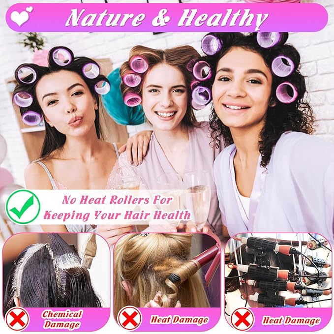 6 Size Hair Rollers for Women, 62 Pcs Rollers Hair Curlers for Blowout Look Long Medium Short Hair, Jumbo Large Medium Small Self Grip Curlers with 36 Roller 24 Clips 1 Storage Bag