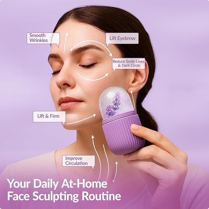 Brookstone IcyGlow Facial Rollers with Lavender - Ice Roller for Face, Neck & Under Eyes - Cold Therapy Massager for Puffiness, Redness & Skincare Routine - Soothing Ice Face Roller for Cooling