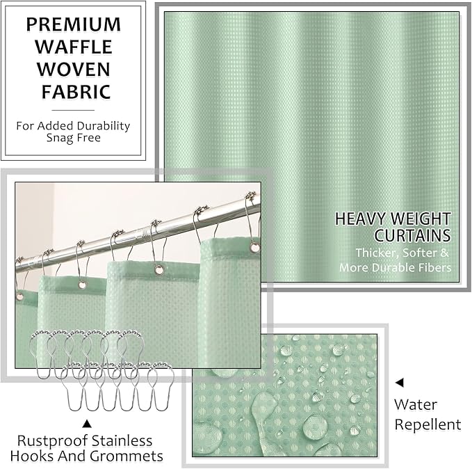 XLHOMO 8-Piece Light Green Bathroom Set - Resin Bathroom Accessories Sets Complete with Shower Curtain and Rugs, Soap Dispenser, Toothbrush Holder, Tumbler & Vanity Organizer