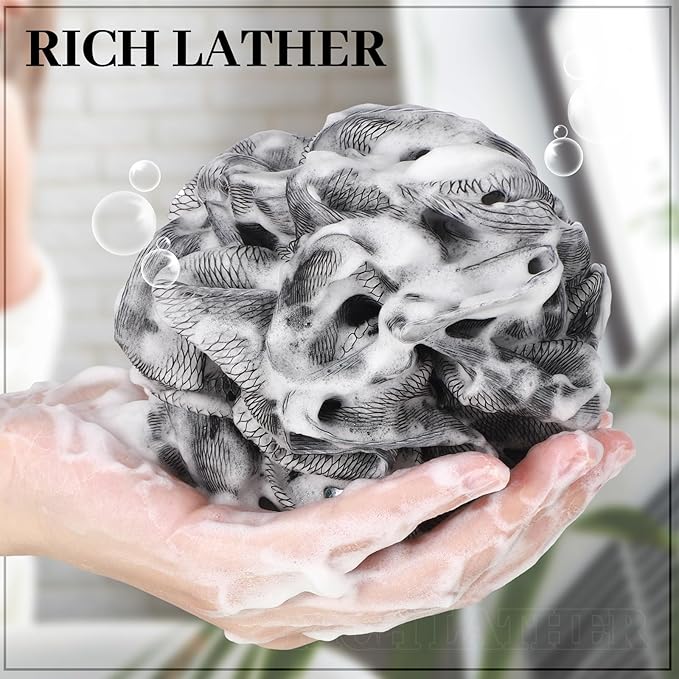 12 Pcs Travel Size Loofah Individually Wrapped, Small Shower Puff Bath Sponge Pouf Ball Bulk Mesh Bath Puff Mini Loofah Sponge with Case Bulk for Shower Care (25g,Achromatic Colors)