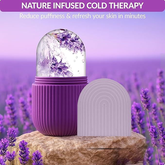 Brookstone IcyGlow Facial Rollers with Lavender - Ice Roller for Face, Neck & Under Eyes - Cold Therapy Massager for Puffiness, Redness & Skincare Routine - Soothing Ice Face Roller for Cooling