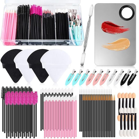 Disposable Makeup Applicators Tools Kit, 100 Mascara Wands 100 Lipstick Applicators 50 Disposable Eyeliner Brushes 10 Eye Shadow Brush with Organizer Box Galentines Valentines Day Gifts