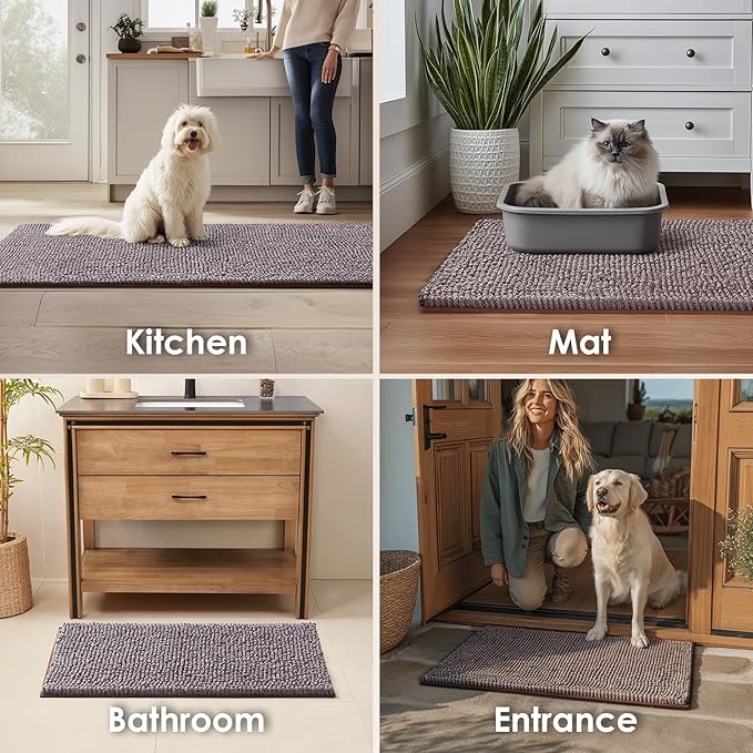 EHEYCIGA Super Absorbent Dog Door Mat for Muddy Paws 48x30 Inch Indoor, Front Doormat Outside Entrance, Quick Dry Chenille Washable Dog Crate Bed, Non-Slip Pet Rug Mud Mat Outdoor Entryway, Brown