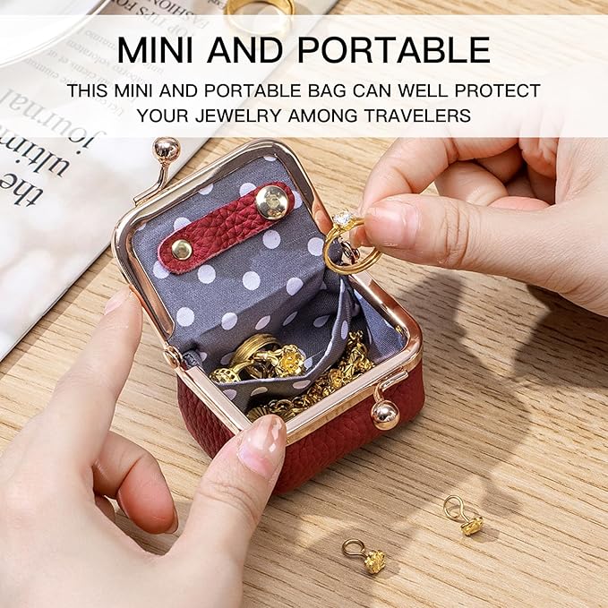 Genuine Leather mini Jewelry box, Portable Travel Jewelry case - Vintage mini Organizer with Kiss Lock for Rings, Earrings, Necklace, Bracelet | Gift for Women (Brown Leopard Print L)