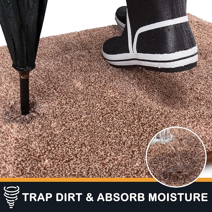 PURRUGS Dirt Trapping Door Mat 31.5" x 70", Non-Slip Machine Washable Entryway Rug, Dog Doormat, Indoor Front Door Mat, Super Absorbent Entry Rug for Muddy Shoes & Paws, Brown-Light Cream