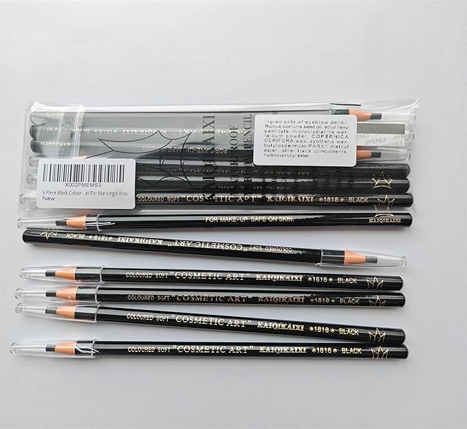 Waterproof Eyebrows Pencil Tattoo Makeup And Microblading Supplies Kit-Permanent Eye Brow Liners In 5 Colors Waterproof Eyebrow Pencils Peel - Brow Pencil Set For Marking (6 Black)