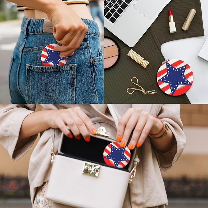 KWSAAHU Double-Sided Pocket Compact Mini Makeup Mirrors 1x, 2X Magnifying Mirror Portable Foldable Round Small Purse Mirror Suitable Daily Travel Party for Woman Man - Blue Star