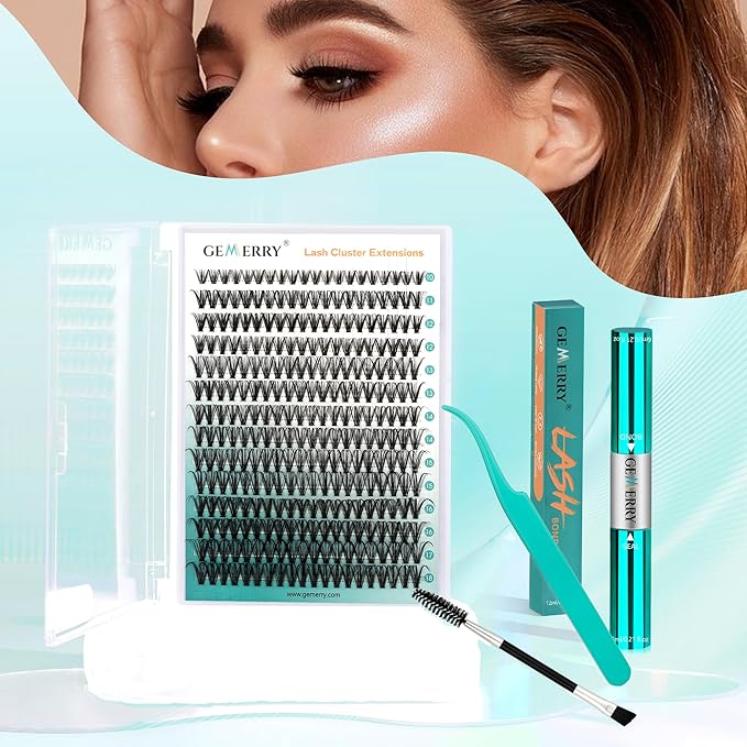 GEMERRY Fluffy Lash Extension Kit Thick Lash Clusters Kit Eyelash Clusters 280Pcs D Curl Eyelash Extension Kit With Lash Bond and Seal, Lash Tweezers, DIY Lash Extension(200P-10-18mm)