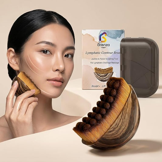 Brenza Lymphatic Contour Face Brush – Facial Sculpting Tool for Lymphatic Drainage & Depuffing, Face Massager for Jawline Definition, Facial Dry Brush Skincare Tool