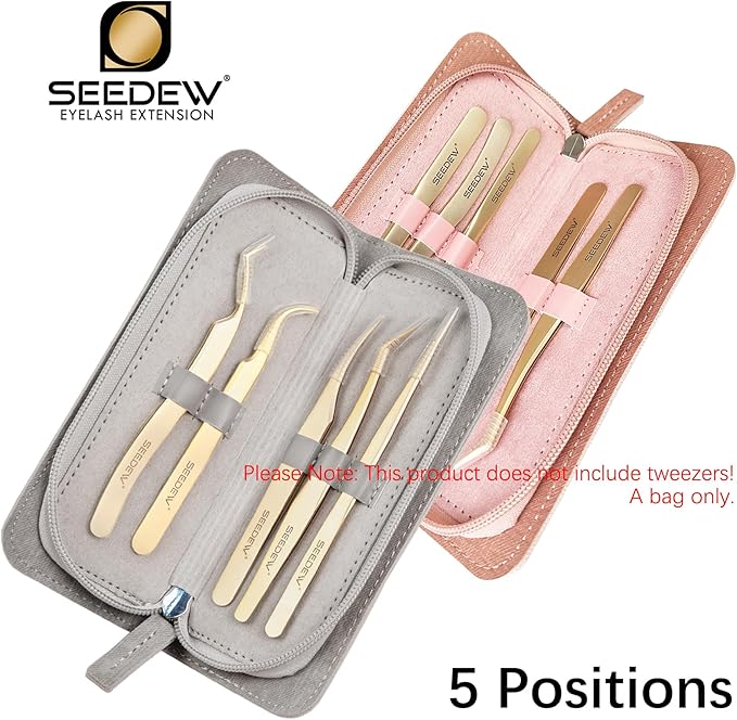 Lash Tweezers Organizer, Eyelash Extension Tweezers Bag, Soft PU 5 Positions Portable Dustproof, Individual Zipper Storage Case Box for Tweezers, Makeup Brush, Slender Small Tools(Grey)