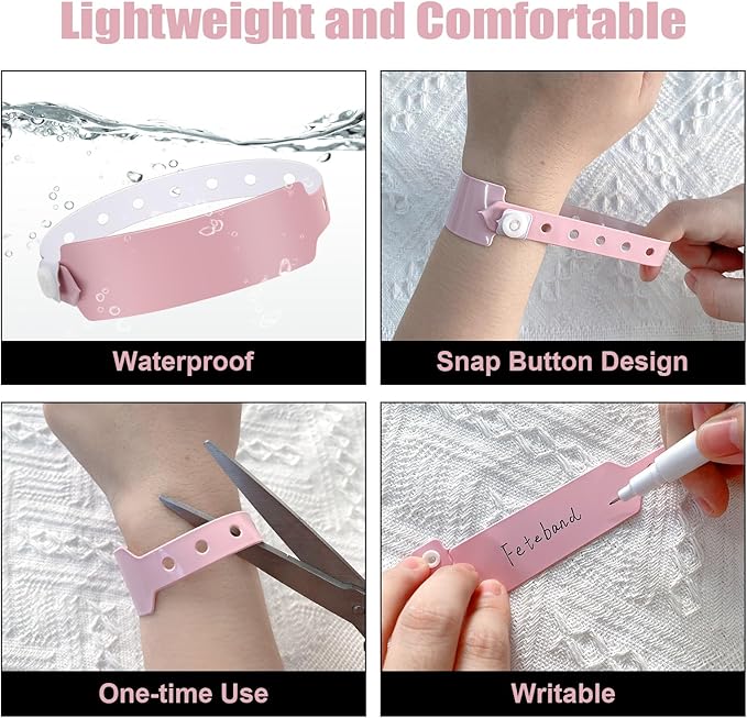 100pcs Colored Vinyl Wristbands, Waterproof & Security Wristbands for Events, Pool Parties & Outdoor Sports (Pink)