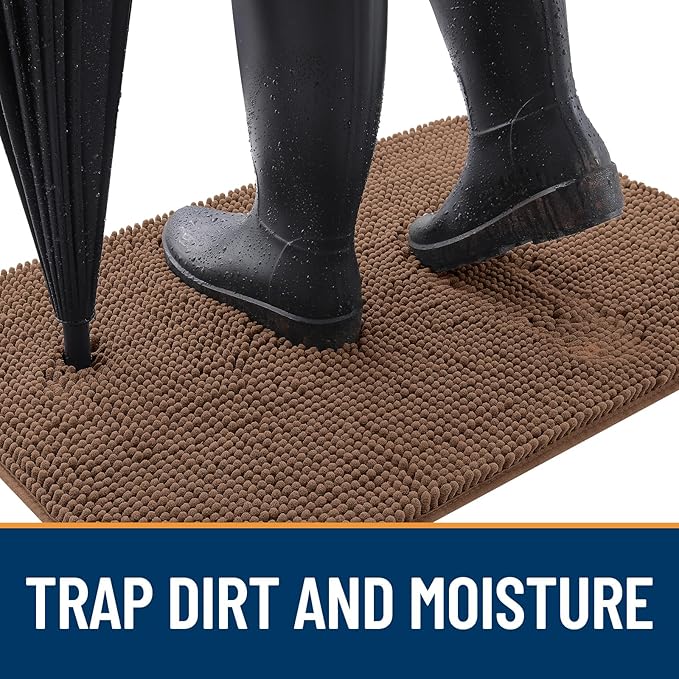 OLANLY Dog Door Mat for Muddy Paws 44x32, Absorbs Moisture and Dirt, Absorbent Non-Slip Washable Doormat, Quick Dry Chenille Mud Mat for Dogs, Entry Indoor Entryway Carpet for Inside Floor, Mocha