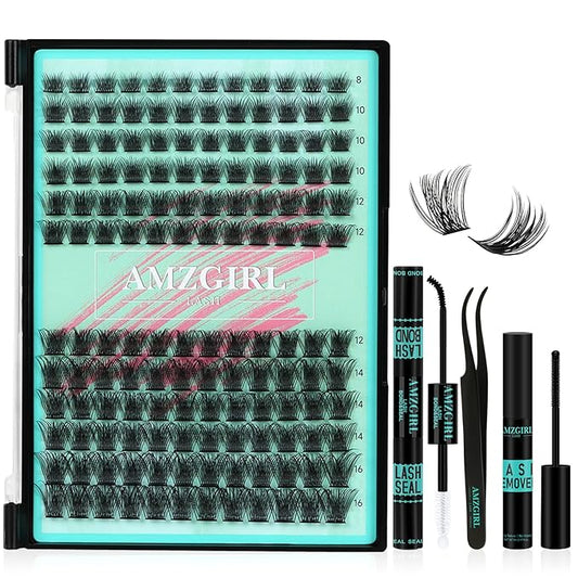 Lash Clusters Kit,144Pcs Eyelash Extension Kit Midnight with Lash Bond and Seal,Lashes Extensions Kit Lash Applicator Tool for Eyelashes Cluster Kit by AMZGlRL(C-Mix8-16mm Kit)