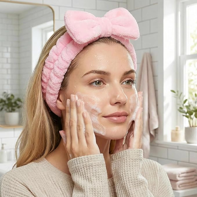 12pcs Spa Headband Soft Bowknot Spa Hair Band Coral Fleece Headband Makeup Headbands for Face Washing Skin Care Shower Yoga Headwraps for Women Girls (Pure Colour Pattern)