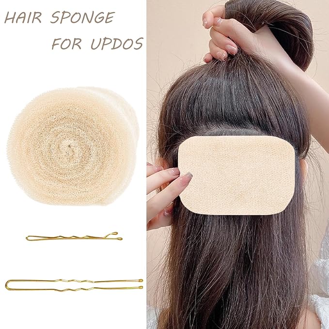 Hair Sponge for Updo Brown with 200pcs pin Hair Filler Padding for Updo Beige