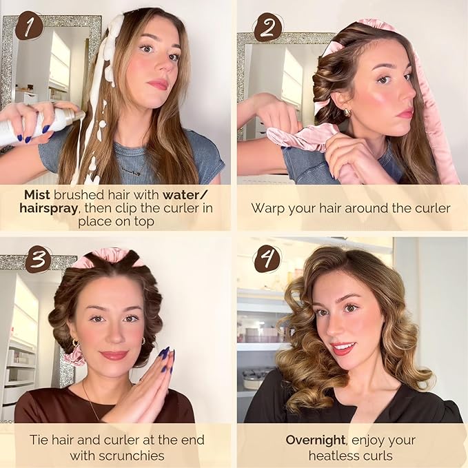 Yanibest Satin Heatless Curler Set, Overnight Hair Curler to Sleep in, No Heat Curling Rods, with Satin Scrunchies and Clip