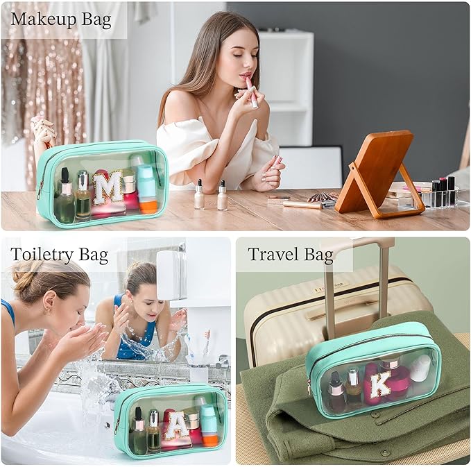 YOOLIFE Initial Clear Makeup Bag | Travel Clear Makeup Bag | Travel Beach Toiletry Bag | Car Organizer Essentials for Women | Teacher Birthday Gifts Valentines Gift Blue K