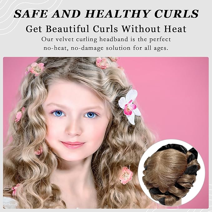 ZILAMPU No Heat Curling Rod Headband, Overnight Velour Hair Curls Roller Wrap for Women with Long Hair - Black