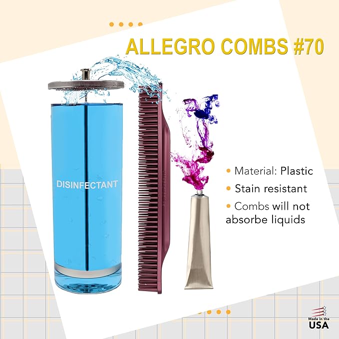 Allegro Combs 3 Row Detangling Comb, Wide Tooth Curl Defining Brush, Perfect for Curly Hair Stylists, Curl Defining Comb, Made In The USA, Burgundy, 1 Piece
