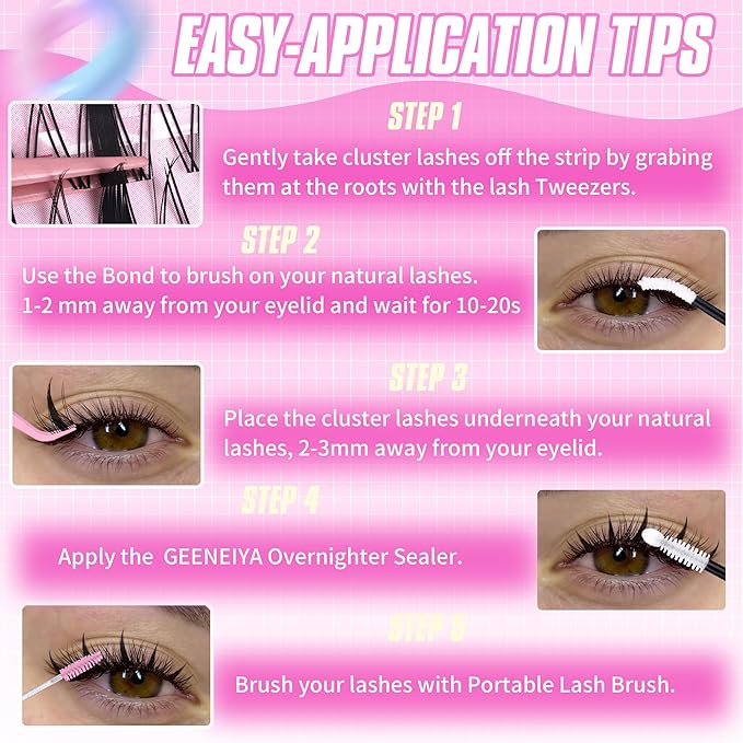 Geeneiya FLORA Lashes Clusters Kit DIY Lash Extension, 8-18MM Wispy Lash Clusters, Ultra-thin Soft Band Eyelash Extension Kit with Waterproof Lash Bond and Seal, Lash Remover, Tweezers for Beginners