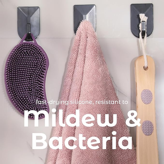 MainBasics Silicone Body Scrubber Dual-Sided Shower Loofah and Exfoliator (Purple, Exfoliate)