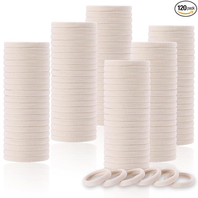 LuSeren 120 Pcs No Damage Hair Ties for Thick Hair, Large Soft Seamless Nylon Hair Elastics for Women, Ponytail Holders, Hair Accessories – Blonde