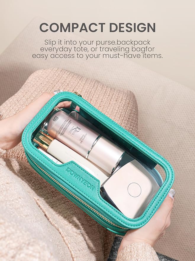 ROWNYEON Waterproof Toiletry Organizer Train Case, CLear Travel Makeup Bag for Women，Transparent Cosmetic Bag，Portable Makeup Case Organizer (green)