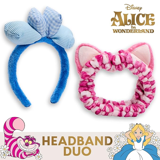 Disney Spa Headband, Soft, Plush, Adjustable, and Fun Hair Accessory for Skincare and Makeup Routines, 2 PK, Alice 1 by Belle Maison