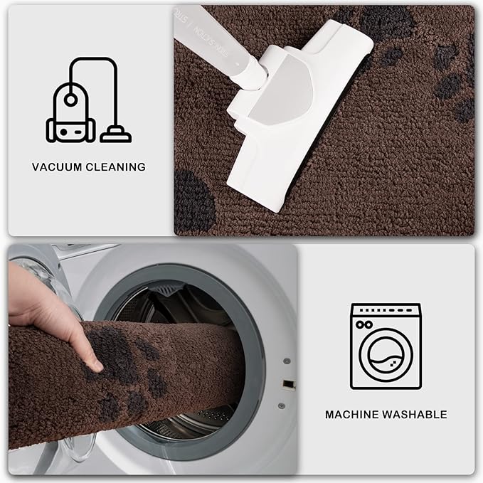 PURRUGS Dirt Trapping Door Mat 34" x 59", Non-Skid/Slip Machine Washable Microfiber Entrance Rug, Shoes Scraper, Dog Doormat, Super Absorbent Floor Mat for Muddy Wet Shoes and Paws, Brown