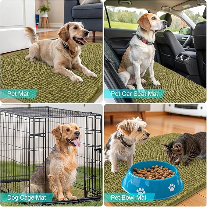 OLANLY Dog Door Mat for Muddy Paws 30x17, Absorbs Moisture and Dirt, Absorbent Non-Slip Washable Doormat, Quick Dry Chenille Mud Mat, Entry Indoor Entryway Carpet for Inside Floor, Willow Green
