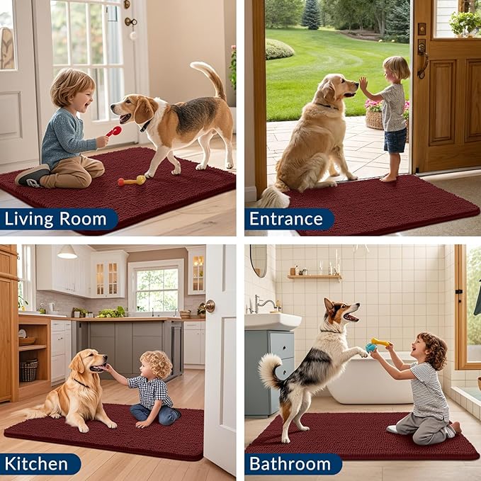 Smiry Dog Door Mat for Muddy Paws 36x24, Absorbs Moisture and Dirt Doormat, Non-Slip Washable Quick Dry Chenille Front Door Mat Indoor Entrance, Entryway Carpet for Inside Floor, Caramel Russet