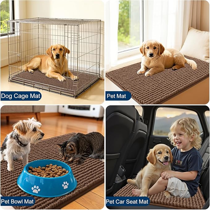 OLANLY Dog Door Mat for Muddy Paws 59x20, Ultra Absorbent Chenille Mud Doormat, Non-Slip Washable and Dirt Trapping Doormat for Indoor Entryway, Quick-Dry Indoor Pet Bed Mats for Dogs, Mocha