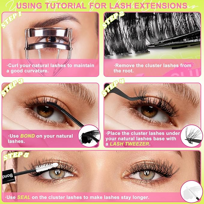 Lash Clusters with Spikes 60D 80D 100D 200D Individual Lashes 456PCS 12-18mm Spiky Manga Eyelash Clusters Wispy Cluster Eyelash Extensions D-curly DIY Lash Extension for Beginners