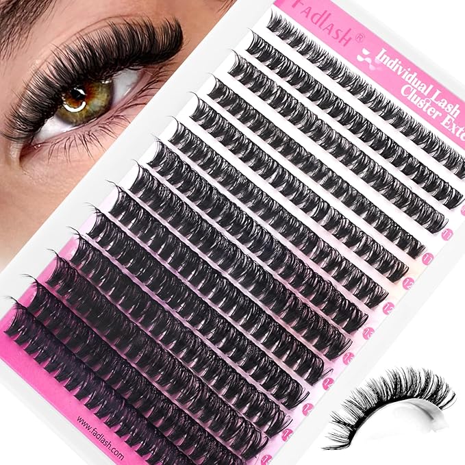 FADLASH Lash Clusters Natural Eyelash Clusters 60D Individual Cluster Eyelash Extensions 12-18mm D Curl Fluffy Eyelash Extensions (60D, 12-18mm)
