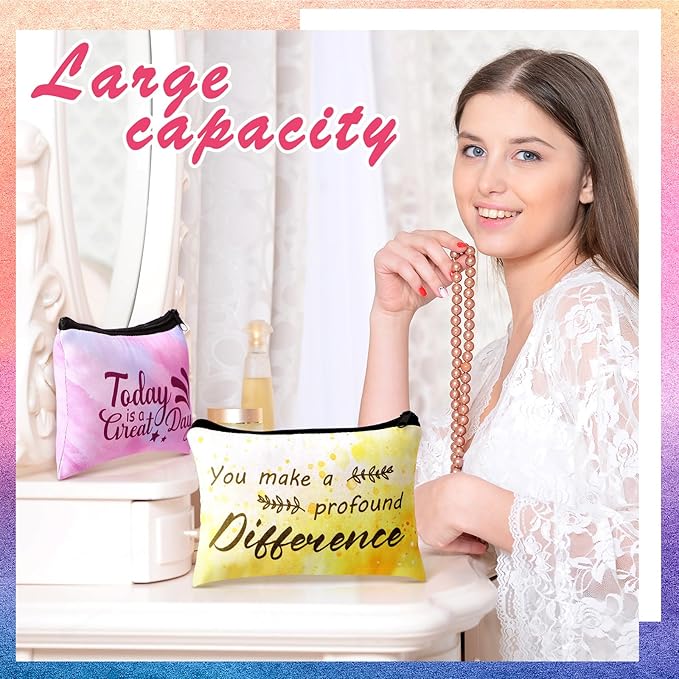 Pinkunn 16 Pcs Valentines Canvas Makeup Bags Bulk Inspirational Christian Women Religious Galentine Gifts Inspirational Bible Verse Pencil Pouch Makeup Bags with Zipper for Travel(Bible Watercolor)