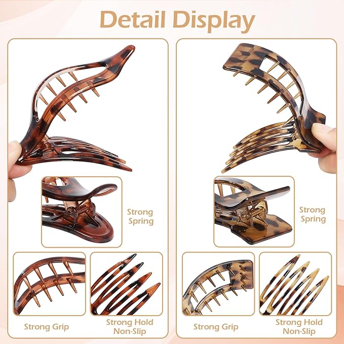 8Pcs French Flat Hair Clips for Women 2 Styles Claw Clips for Girls Matte Flat Hair Claw Clips for Thin and Thick Hair Large Non-slip Strong Hold Hair Accessories for Women (Tortoise)