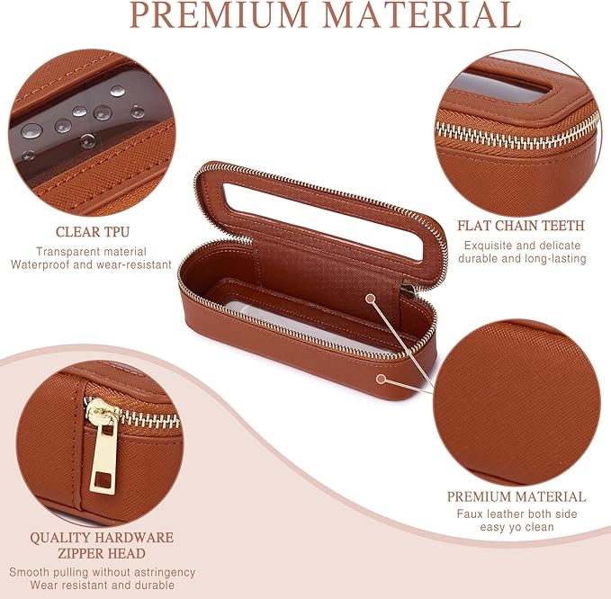 Travel Makeup Set Waterproof Transparent Cosmetic Bag and Toiletry Bag Makeup Brush case with Zipper Car Essentials for Women (Brown, L+M+SLIM)